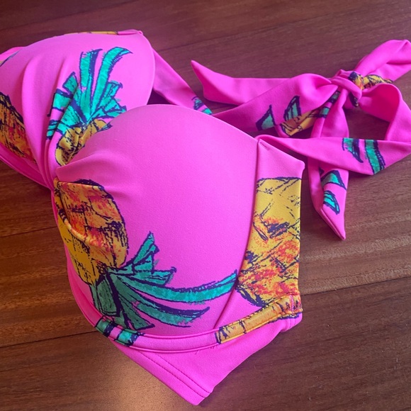 Aerie Pink Pineapple Floral Push Up Bikini LIKE NEW Swim Top - Size 34D - Picture 8 of 10